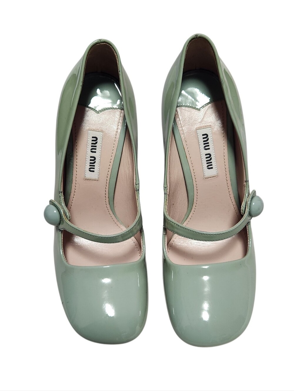 Miu Miu Pale Green Patent Mary Jane Heels